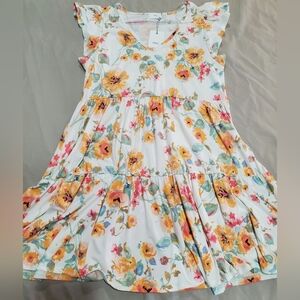 White and Yellow Floral Ladies Flowy Dress
